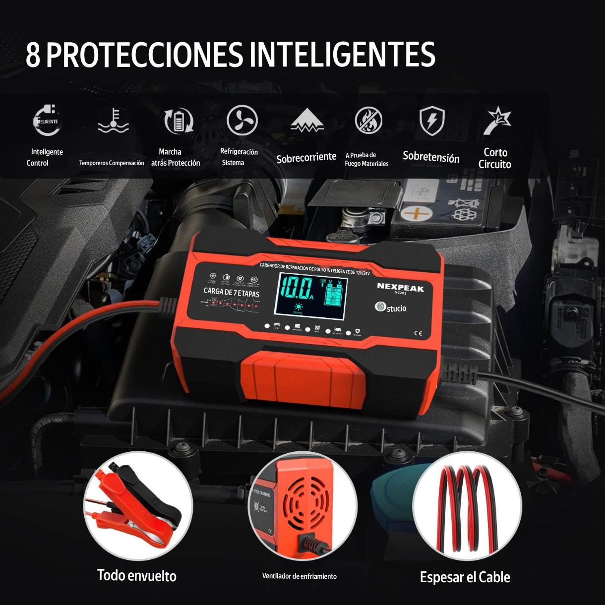 Cargador Baterias Portatil 12v 24v 10a
